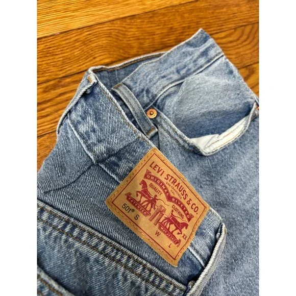 Levi's Womens 501S Skinny Jeans Sz 29 (29x32) Blue Distressed Denim Button Fly - Picture 4 of 9